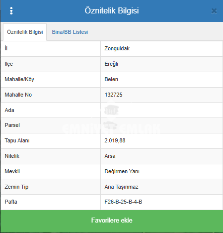 Kdz. Ereğli Belen Mahallesi’nde 8 Kat İmarlı Satılık Arsa