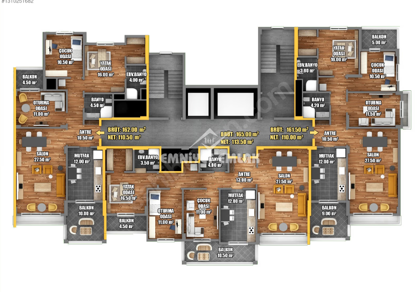 Adak Panorama’da Sıfır, Deniz Manzaralı 3+1 Kiralık Daire