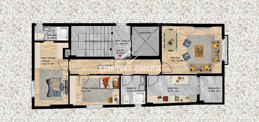 Bağlık Pazaryeri Üstü | Projeden Satılık 2+1 Ebeveyn Banyolu Daire