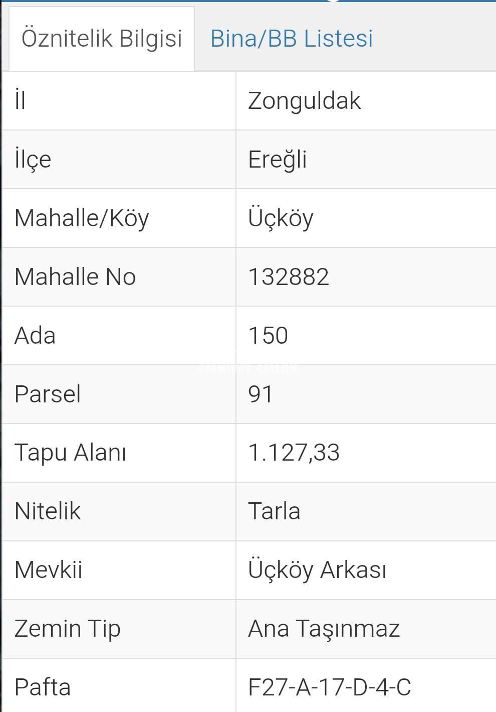 Karadeniz Ereğli Üçköy’de 1127 m2 Satılık Arsa/Tarla